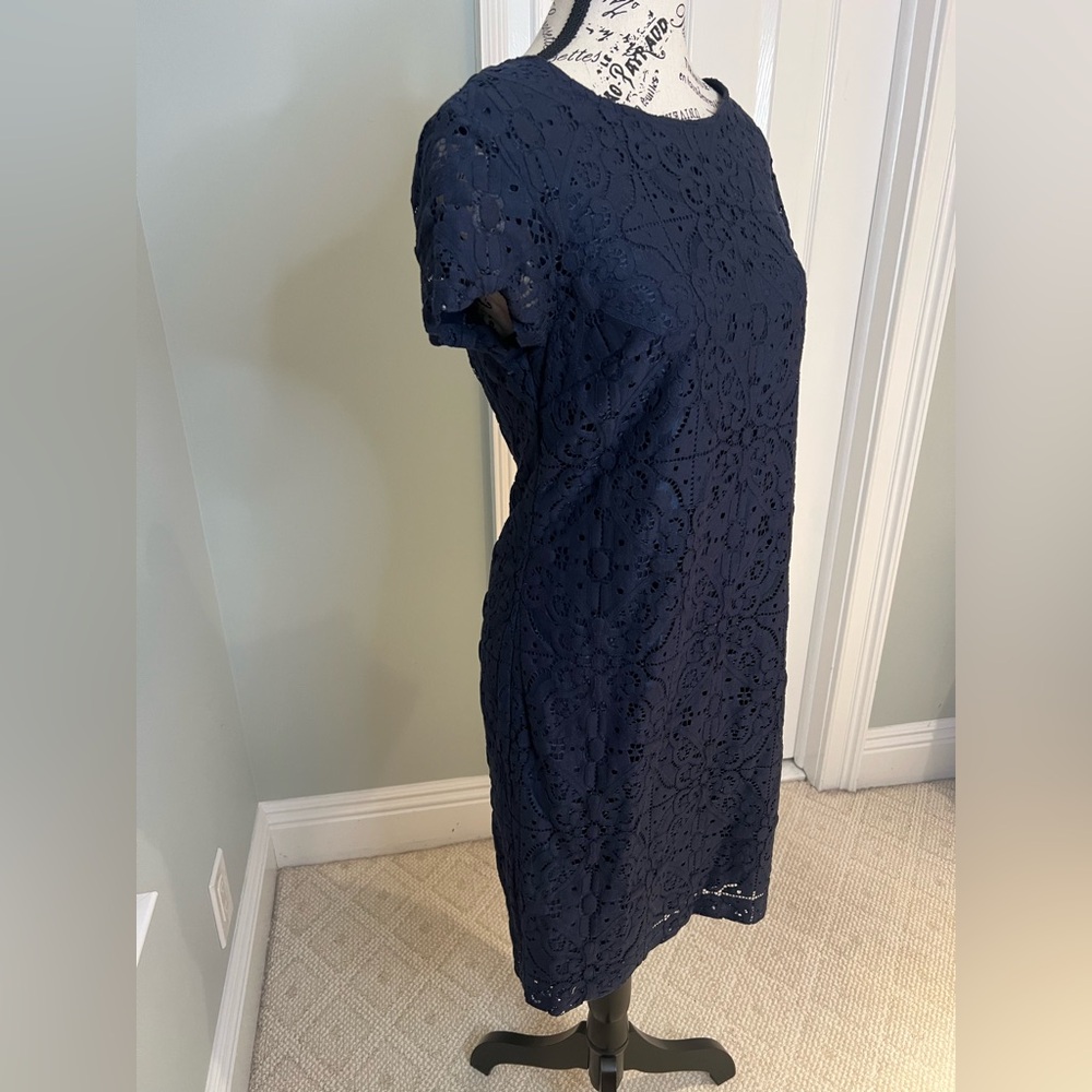 Banana Republic Navy Lace Sheath Dress | Size 6 | Zipper Back | Like New - Picture 7 of 13
